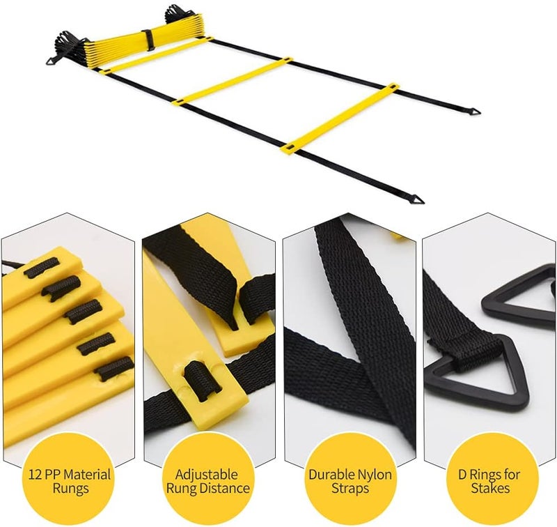Ruby Q 12 Rungs Agility Ladder Set, Training Ladder with Steel Stakes and Carry Bag for Soccer, Speed Fitness Feet Training - Image 2